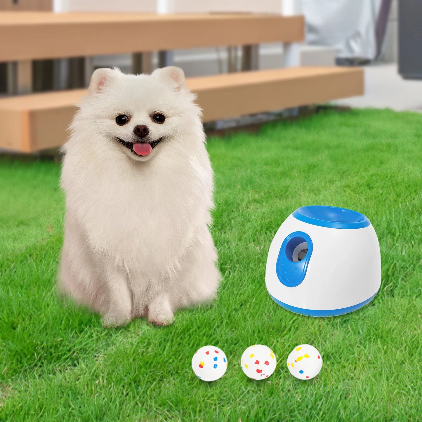 Automatic Ball Launcher for Dogs, Adjustable 10-30ft Throw Distance, Dual Power Option, Includes 2" Machine-Washable Balls