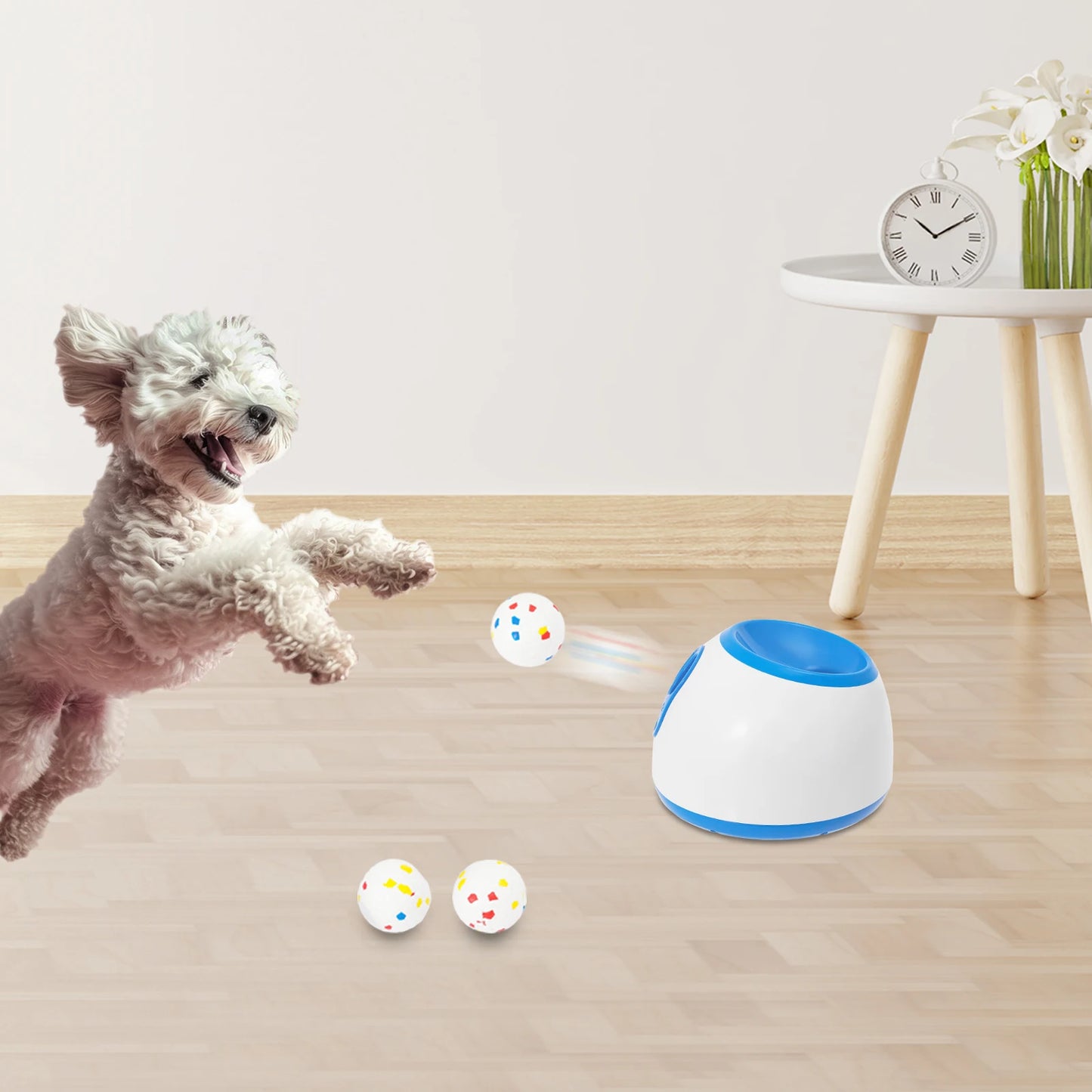 Automatic Ball Launcher for Dogs, Adjustable 10-30ft Throw Distance, Dual Power Option, Includes 2" Machine-Washable Balls