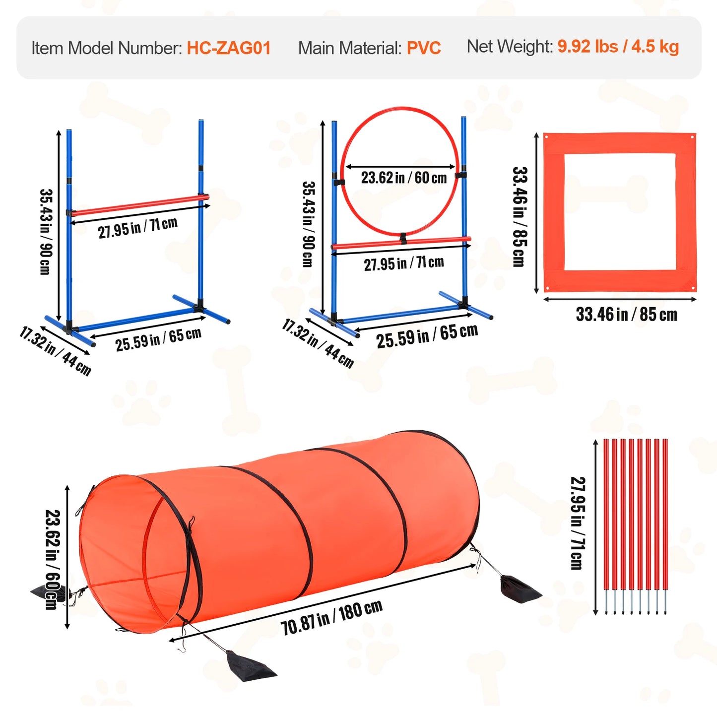 SucceBuy Dog Agility Hurdle Cone Set Agility Training Equipment with Height Adjustable Crossbar Dog Obstacle Course Jump Starter